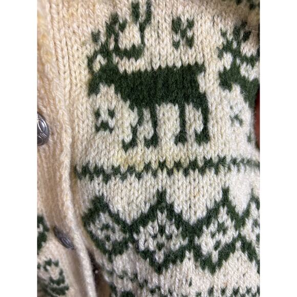 Wool 100% Knit Cardigan Sweater Green and Cream Women's Size M READ - Picture 3 of 8